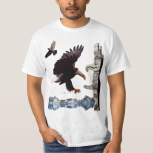 T-shirt Bald Eagle, Totem Pole, Corbeau & Montagne scène