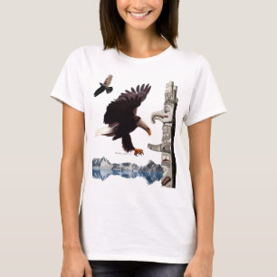 T-shirt Bald Eagle, Totem Pole, Corbeau & Montagne scène