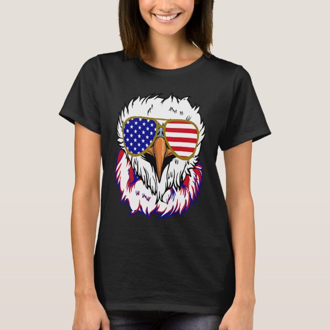 T-shirt Bald Eagle with Mullet 4th of July American Flag (Devant)
