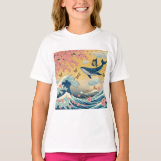 T-shirt Baleia Celestial entre Cerejeiras – Arte IA