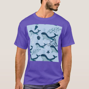 T-shirt baleine avec élément de vie sous-marin algues moti