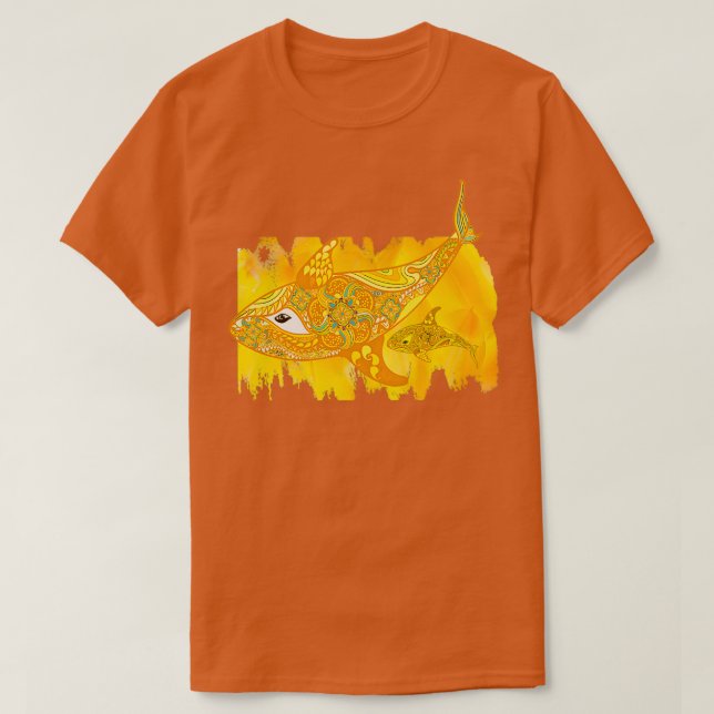 T-shirt Baleine et bébé de maman jaune (Design devant)