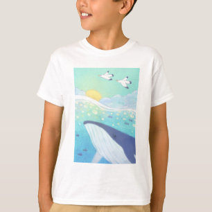 T-shirt Baleine, mouettes et l'été Illustration de l'océan