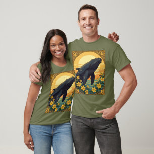 T-shirt Baleine noire de l'Atlantique Nord et jasmin jaune