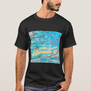 T-shirt Baleine spatiale en peinture bleue et jaune