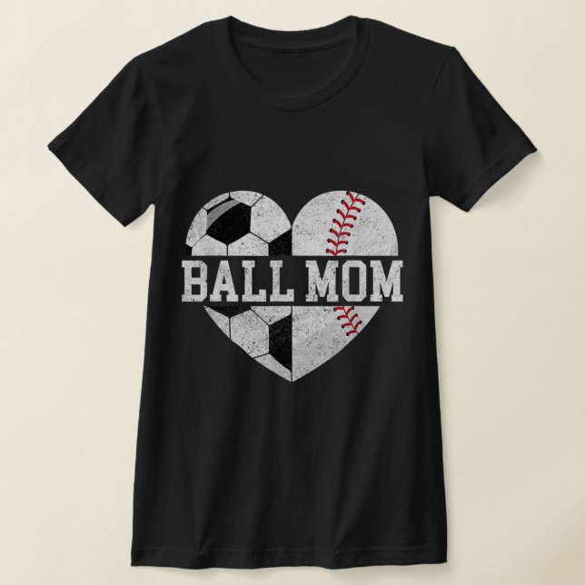 T-shirt Ball Maman Coeur Amusant Baseball Soccer Maman (Poser)