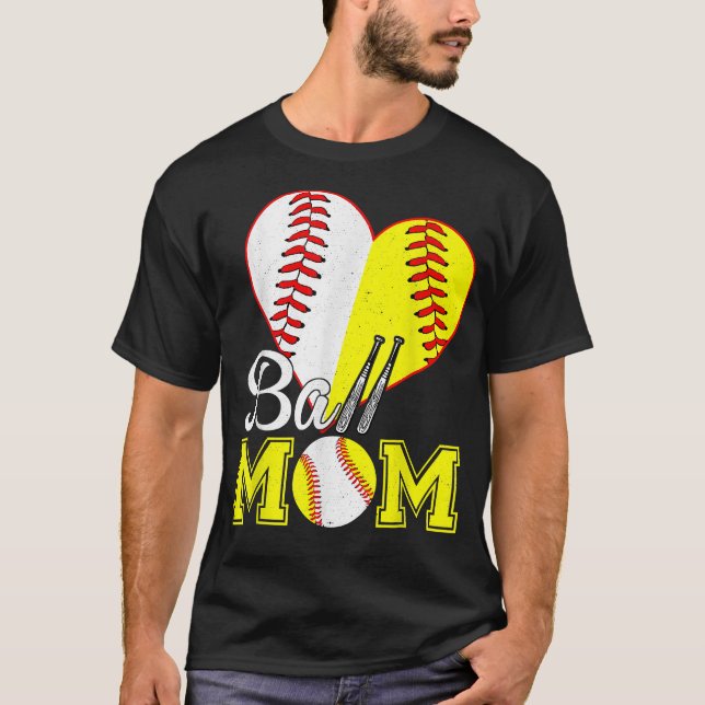 T-shirt Ball Maman Heart Baseball Softball Mama Femmes Mèr (Devant)