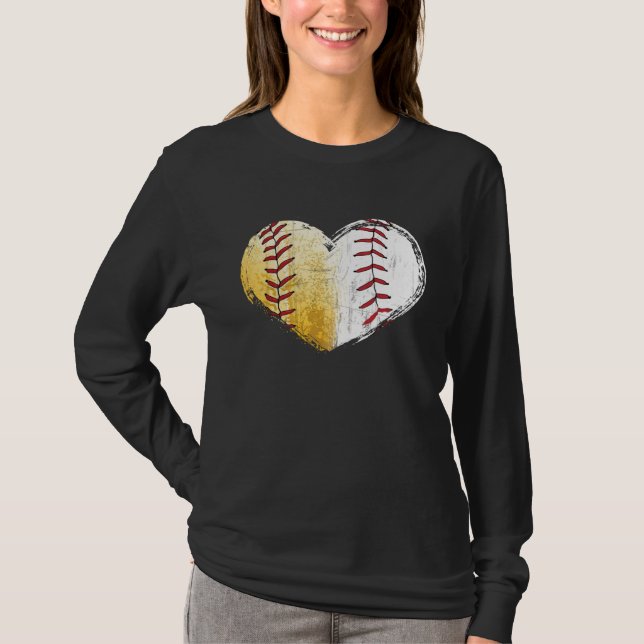 T-shirt Ball Mom Heart Baseball Softball Mama Women Mother (Devant)