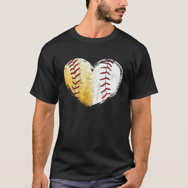 T-shirt Ball Mom Heart Baseball Softball Mama Women Mother (Devant)