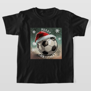 T-shirt Balle de football Rouge chapeau de Noël Flocon de 