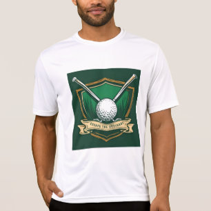 T-shirt Balle de golf et clubs avec symbole de bouclier
