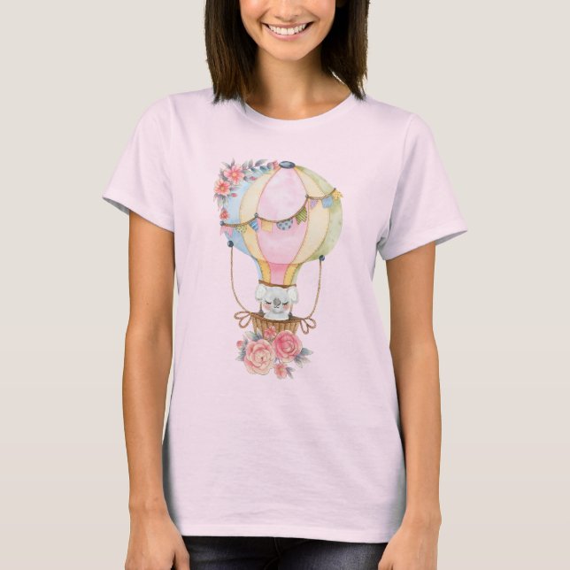 T-shirt Ballons à air chaud mignon avec aquarelle à ours (Devant)