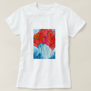 T-shirt Ballons de coeur rouge Valentine aquarelle