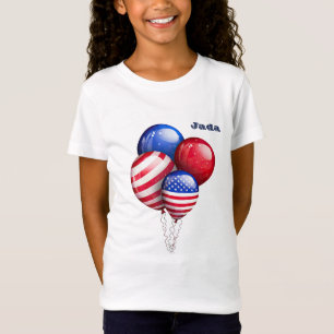 T-Shirt "Ballons d'étoiles et de rayures" avec le nom Girl