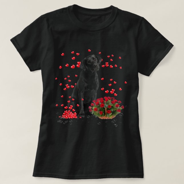 T-shirt Balloons Coeurs Labrador Et Panier Rose Valentine (Design devant)