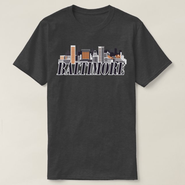 T-shirt Baltimore Skyline Texte orange noir (Design devant)