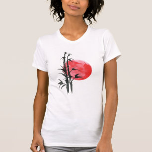 T-shirt Bambou du bouddhisme zen devant le soleil rouge 