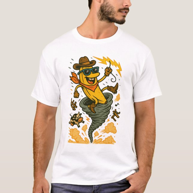 T-shirt Banana Cowboy à cheval sur une tornade (Devant)