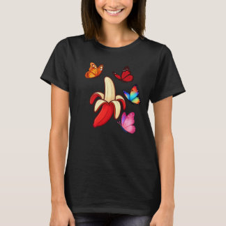 T-shirt Banane rouge entourée de papillons colorés