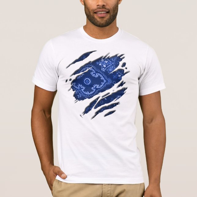 T-shirt Bandana bleu déchiré en lambeaux (Devant)