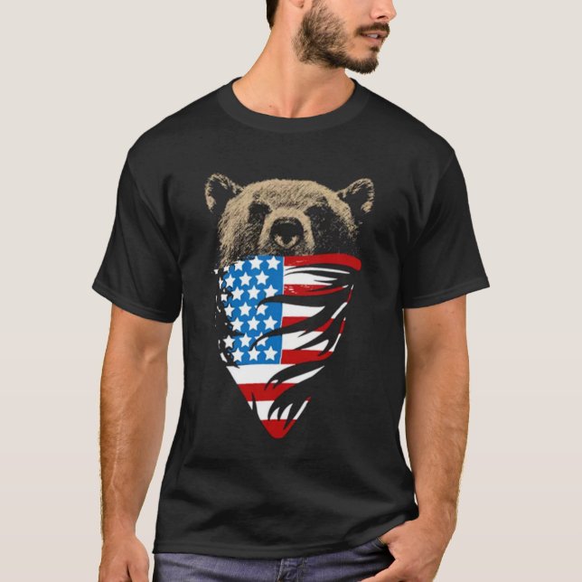 T-shirt bandanna patriotique d'ours gris de drapeau (Devant)