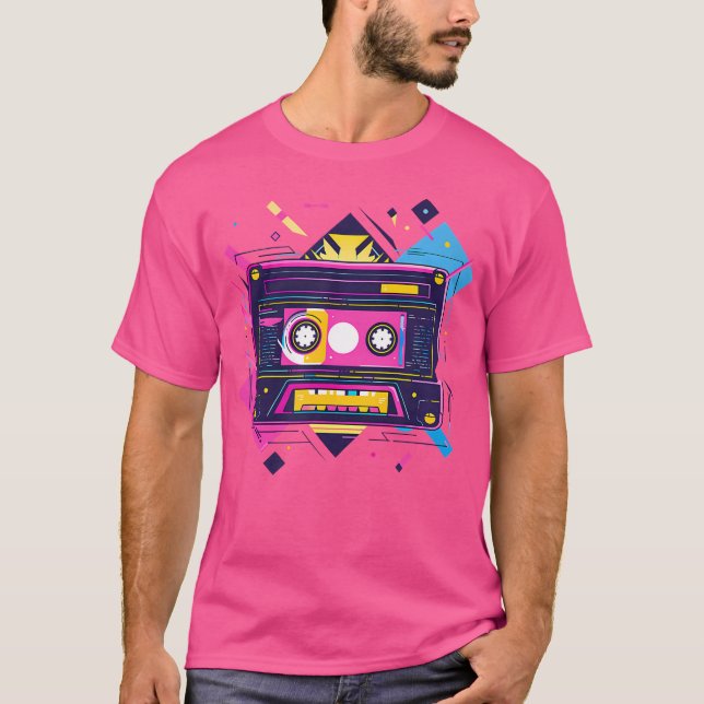 T-shirt Bande De Cassette Conception Géométrique 90S Rb (Devant)