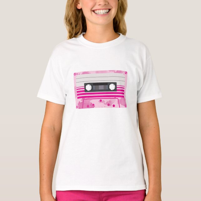 T-shirt Bande de cassette rose avec pointes roses (Devant)