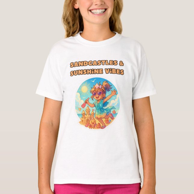 T-shirt bande dessinée de jour de plage chemise filles (Devant)