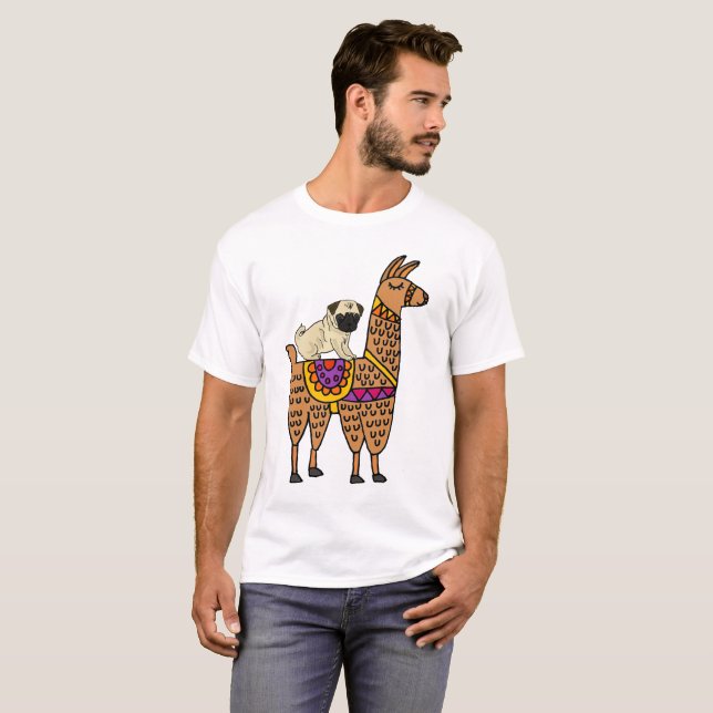 T-shirt Bande dessinée drôle de lama d'équitation de chien (Devant entier)