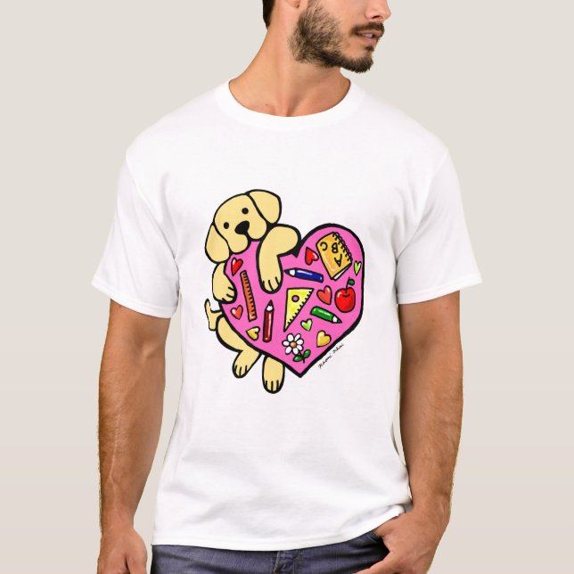 T-shirt Bande dessinée jaune de coeur de Labrador et de (Devant)
