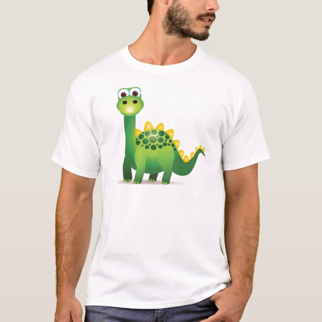 T-shirt Bande dessinée mignonne de dinosaure vert (Devant)