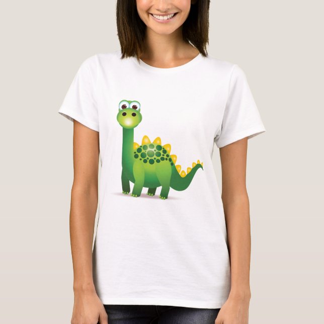 T-shirt Bande dessinée mignonne de dinosaure vert (Devant)