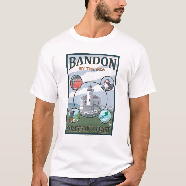 T-shirt Bandon, affiche de voyage d'OregonScenic (Devant)