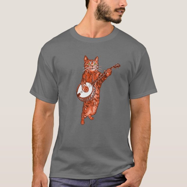 T-shirt Banjo Cat ! Funny Bluegrass Country Folk Music Vin (Devant)
