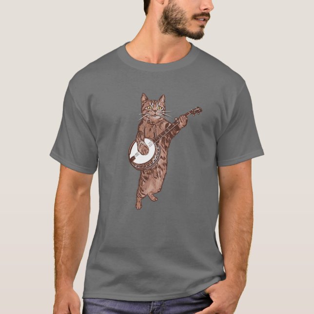 T-shirt Banjo Cat ! Funny Bluegrass Country Folk Music Vin (Devant)