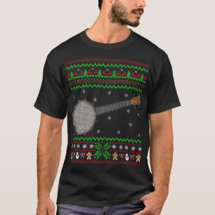 T-shirt Banjo Music Lover Xmas Lighting Père Noël Ugly Ban