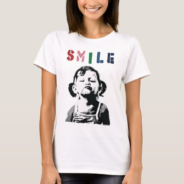 T-shirt Banksy graffiti Citation SMILE avec une fille pas  (Devant)
