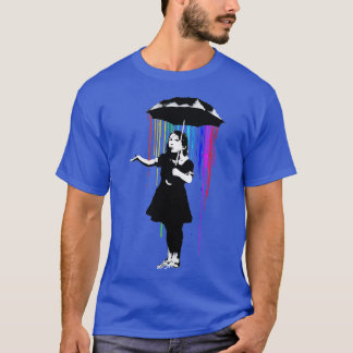 T-shirt Banksy Rainbow Rain Umbrella Girl