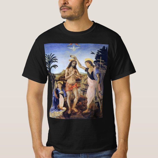 T-shirt Baptême du Christ par Verrocchio, Léonard de Vinci (Devant)