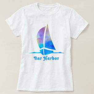T-shirt Bar Harbour Maine Watercolor Ocean Sailboat