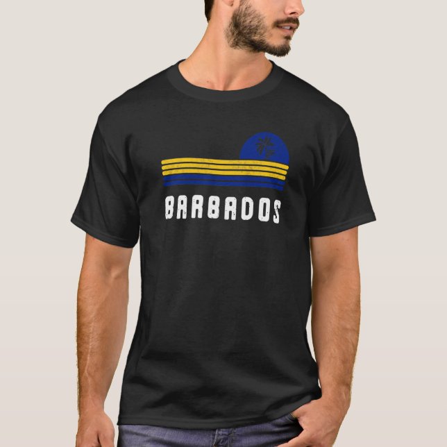 T-shirt Barbados Retro Sunset Bajan Drapeau Barbadien Prid (Devant)
