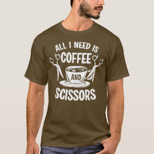T-shirt Barber Coiffeuse Café Lover Et Ciseaux Cadeau