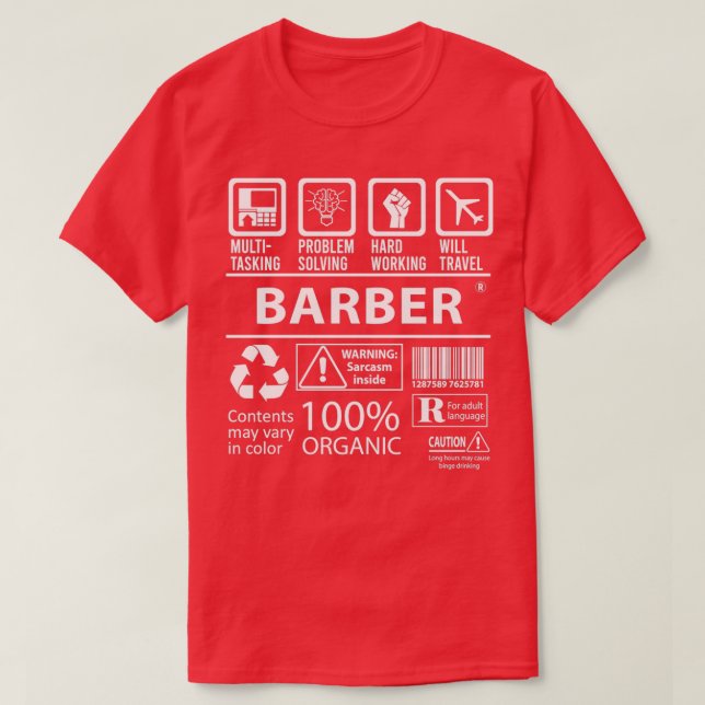 T-shirt Barber MultiTasking Certified Job Gift Item (Design devant)
