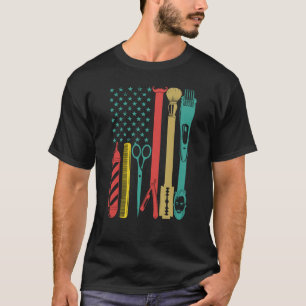 T-shirt Barbershop hairStyle Coiffeur drapeau américain Ba
