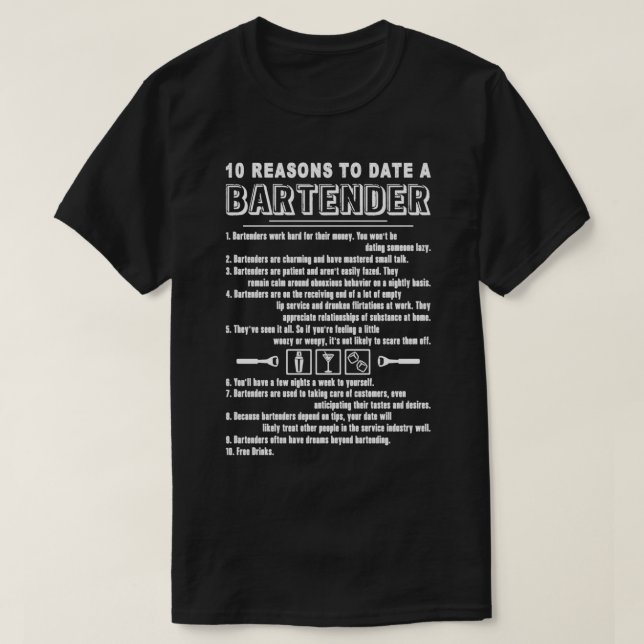 T-shirt Barman 10 Raisons À Ce Jour Un Barman (Design devant)