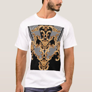 T-shirt Baroque doré, décoration complexe.