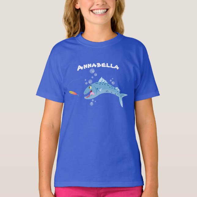 T-shirt Barracuda, dessin animé de pêche affamé (Devant)