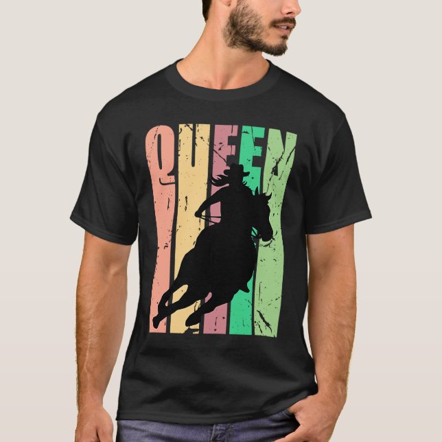 T-shirt Barrel Racing Queen Rodeo Women Cowgirls Retro Vin (Devant)
