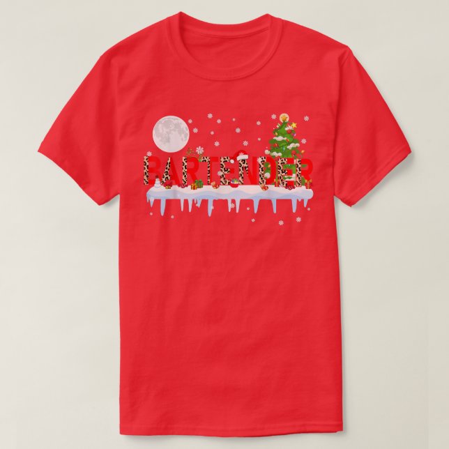 T-shirt Bartender Xmas Arbre Lumière Leopard Santa Hat Rei (Design devant)