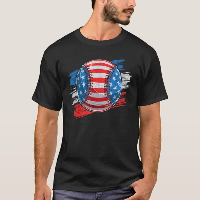 T-shirt Baseball American Flag 4th Of July (Devant)